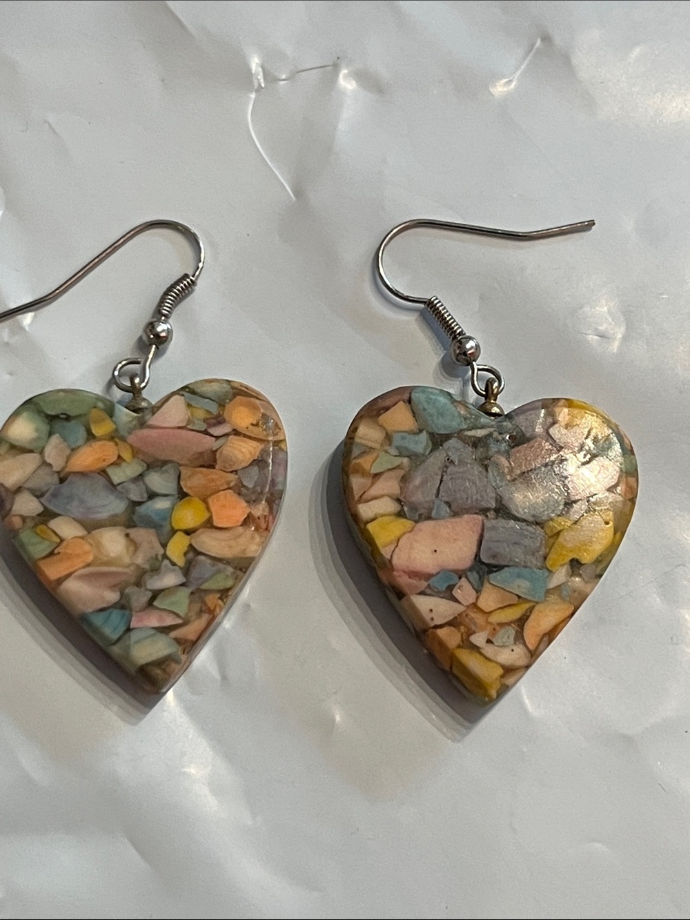 Multicolor Heart Drop Earrings for Women - Mixed Pastel Mosaic